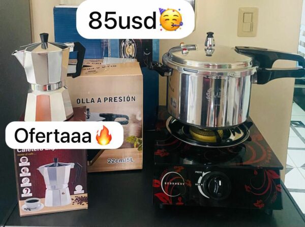 Set de Olla de Presión, Cafetera y Fogón de Gas